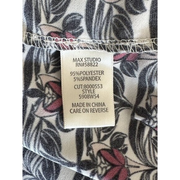 Max Studio Black Red White Floral Round Neck 3/4Sleeve Pleated Pullover Dress XS - Picture 9 of 10